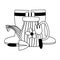 Gardening, watering can boots rake and shovel tools line icon style