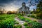 Gardens and the Cylburn Mansion at sunset, at Cylburn Arboretum, in Baltimore, Maryland.