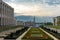 the Gardens of Mont des Arts and belfry of Town Hall ,Brussels,