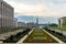 the Gardens of Mont des Arts and belfry of Town Hall ,Brussels,