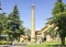 Gardens with old ornamental chimney at the CornellÃ¡ de Llobregat Water Museum, Barcelona