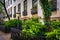 Gardens and townhouses along 23rd Street in Chelsea, Manhattan,