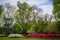 Gardens and trees at Sherwood Gardens Park, in Guilford, Baltimore, Maryland.