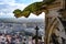 Gargoyle on tower of Ulm Minster overlooking City of Ulm - Baden-Wuerttemberg - and Neu Ulm - Bavaria, on River Danube, Germany