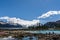 Garibaldi Provincial Park, CANADA - JUNE 16, 2019: view at the lake beautiful sunny morning with clouds on bluew sky