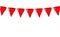 Garland 3d glossy little triangular red flags or pennants by a rope, holiday, realistic plastic toy for children set. Design shiny