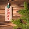 Garland with cute little kraft paper stickers hanging on a rope on wooden clothespins. Xmas. Santa Claus.  Rustic Christmas