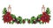 Garland of holly and poinsettia with candles for the decor of banners, cards, websites. Garland of evergreen Christmas plants,