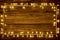 Garland Lights Wood Background, Holiday Wooden Frame Planks