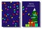 Garland of multi-colored light bulbs, Christmas tree and gifts. Template set of two cards.
