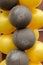 Garland of two-color balloons with raindrops.