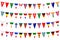 Garland with various international pennants on white background