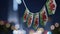 A garland of Wales national flags on an abstract blurred background