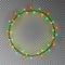 Garland wreath decorations. Christmas color lights ring with isolated shine lamps element. Glowing s