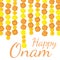 Garlands of marigolds hanging down and the inscription Happy onam isolated on a white background. A border of flowers. Vector