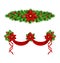 Garlands with poinsettia, holly, pine on white