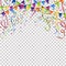 garlands, streamers and confetti background with vector transpar