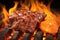 garlic bbq steak tips against a bright orange flame