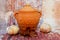 Garlic Bulbs in Clay Pot