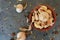 Garlic cloves on the red clay pot.