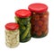 Garlic cucumber tomatoes canned glass jar pot