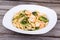 Garlic linguini with shrimp and fern