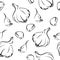 Garlic seamless pattern. Black white image.