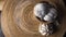 Garlic in wood bowl  on wood table for food content