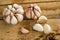 Garlic on the wooden background, Close up garlic on wooden table, Raw garlic in kitchen rooms