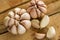 Garlic on the wooden background, Close up garlic on wooden table, Raw garlic in kitchen rooms