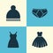 Garment Icons Set. Collection Of Beanie, Dress, Briefs And Other Elements. Also Includes Symbols Such As Ski, Underpants