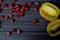 Garnet and kiwi fruits on the table. Healthy food. Useful fruits.