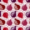 Garnet seamless pattern. Hand drawn fresh pomegranate. Vector sketch background. Color doodle wallpaper. Exotic tropical