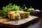 garnishing frittata with fresh herbs and cheese