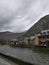 Garonne river on a rainy gray day