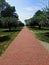 Garrison, New York, USA: A long brick walkway on the grounds of Boscobel, an historic 19th century house