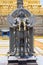 Garuda, the vehicle of the Hindu god Vishnu facing the Chennakesava temple, Belur, Karnataka. East Gopura, tower over entrance, is