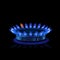 Gas burner and blue flame, stove, natural fuel.