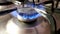 Gas burner with burning blue flame