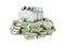 Gas canisters surrounded by 100 dollar bankrolls Concept of gasoline prices Gas canister in pile of money american dollar bills