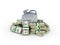 Gas canisters surrounded by 100 dollar bankrolls Concept of gasoline prices Gas canister in pile of money american dollar bills