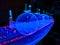 Gas carrier LNG. Glow particles vessel boat. Gas tanker. Industrial transport technologies