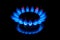 Gas cooktop burning gas stove with blue flame