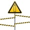 Gas cylinder. Attention is dangerous. Warning sign. Safety technology. Triangular sign on the pillar and barrier tape