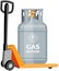 Gas cylinder, canister with fuel, butane. Balloon with flammable sign on transportation equipment