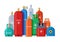 Gas cylinder group. Oxygen tanks, bottles and canister. Isolated petroleum industry equipment. Liquid nitrogen storage