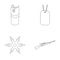 A gas cylinder, a soldier`s token, a sniper rifle, a shuriken. Weapons set collection icons in outline style vector