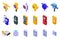 Gas detector icons set isometric vector. Monitor meter
