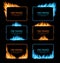 Gas and fire burning flame frames, vector borders