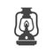 Gas lamp bold black silhouette icon isolated on white. Retro lantern for garden pictogram.